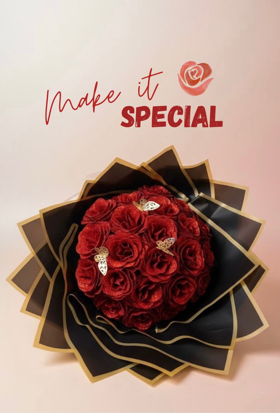 Eternal Rosy Glitter Bouquet