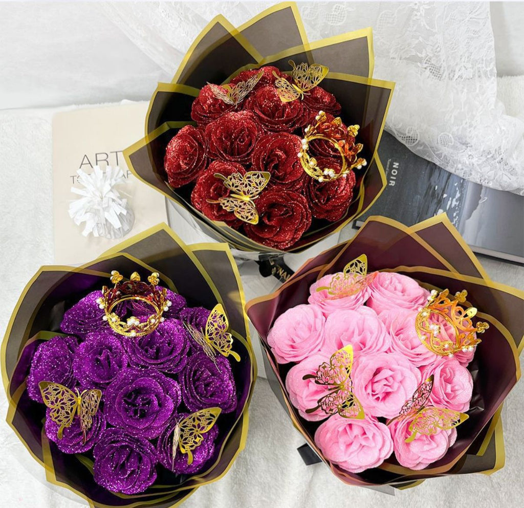 Eternal Rosy Glitter Bouquet