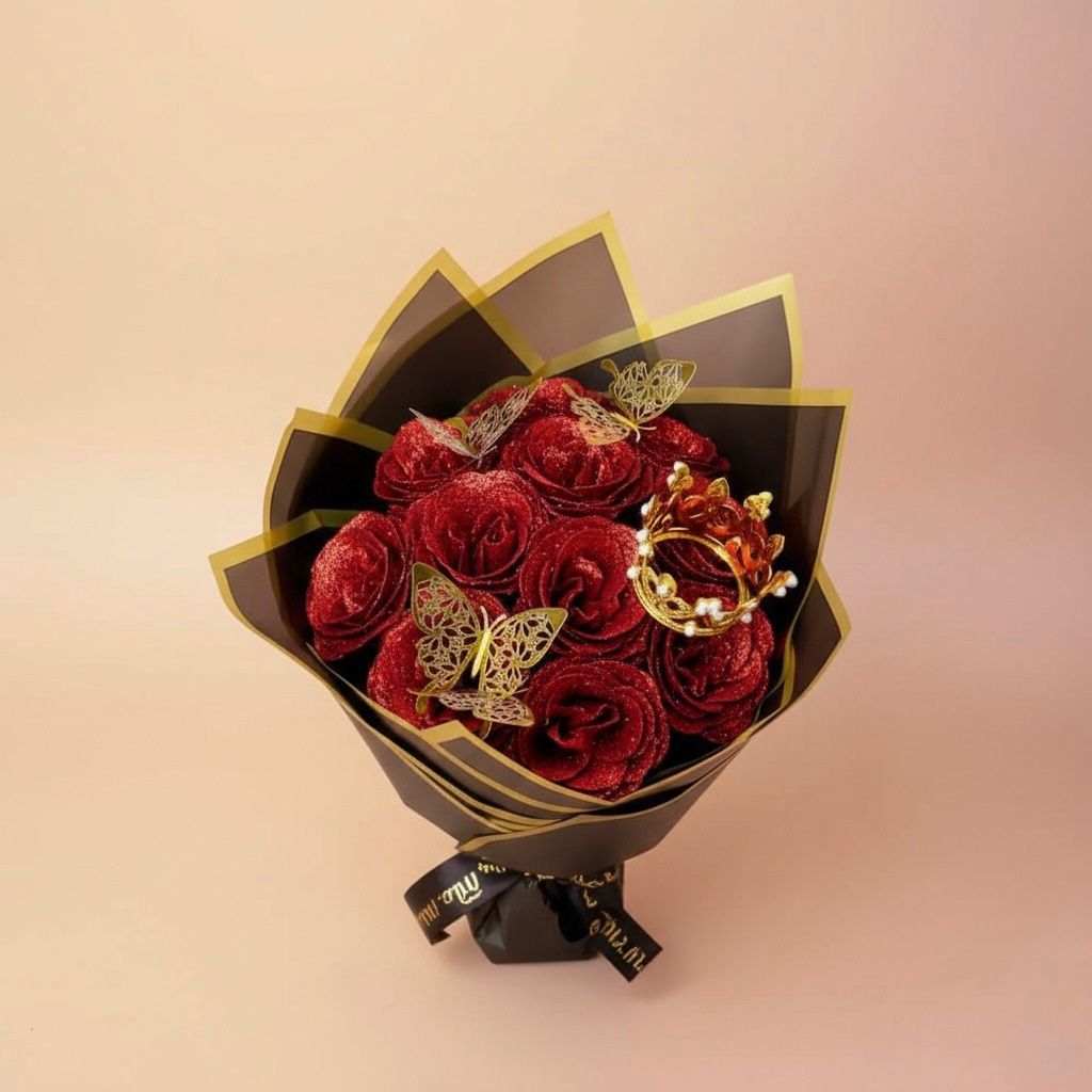 Eternal Rosy Glitter Bouquet